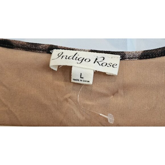 Indigo Rose Top Blouse Leopard Print Long Sleeve Size L Polyester Spandex NWOT - Picture 3 of 10